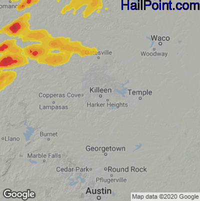 Hail Map for Killeen, TX Region on May 17, 2025