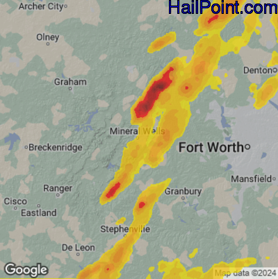 Hail Map Mineral Wells, TX May 17, 2025 