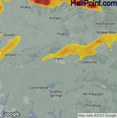 Hail Map for Paris, TX Region on May 18, 2025