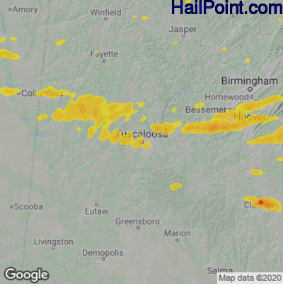 Hail Map for Tuscaloosa, AL Region on May 18, 2025