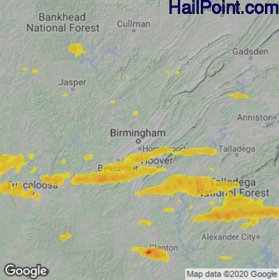 Hail Map for Birmingham, AL Region on May 18, 2025
