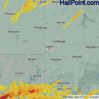 Hail Map for Joplin, MO Region on May 18, 2025