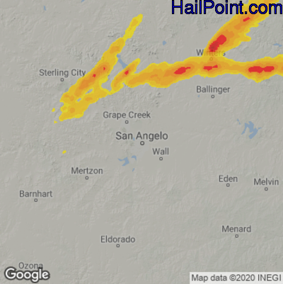Hail Map for San Angelo, TX Region on May 18, 2025