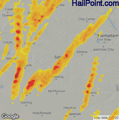 Hail Map for Salina, KS Region on May 18, 2025