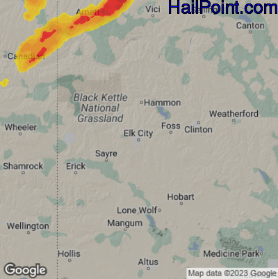 Hail Map for Elk City, OK Region on May 18, 2025 