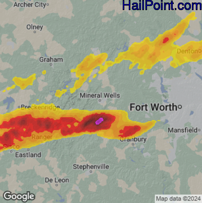Hail Map Mineral Wells, TX May 18, 2025 