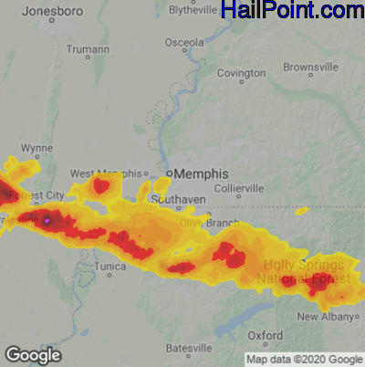 Hail Map for Memphis, TN Region on May 19, 2025 