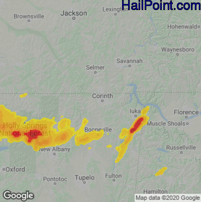 Hail Map for Corinth, MS Region on May 19, 2025