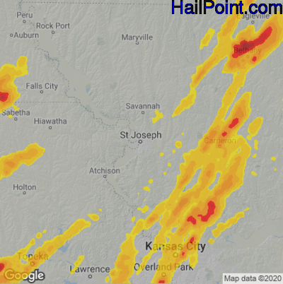 Hail Map for St. Joseph, MO Region on May 19, 2025