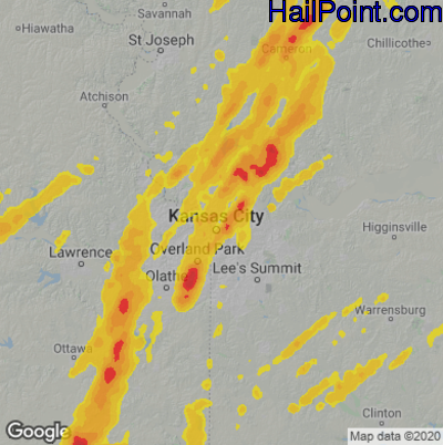 Hail Map for Kansas City, MO Region on May 19, 2025 