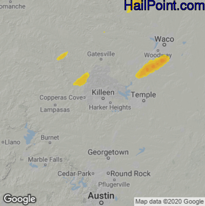 Hail Map for Killeen, TX Region on May 19, 2025