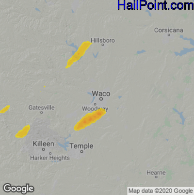 Hail Map for Waco, TX Region on May 19, 2025