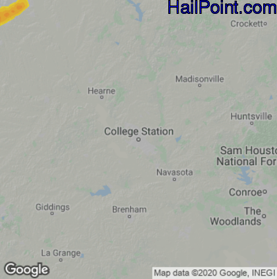 Hail Map for College Station, TX Region on May 19, 2025