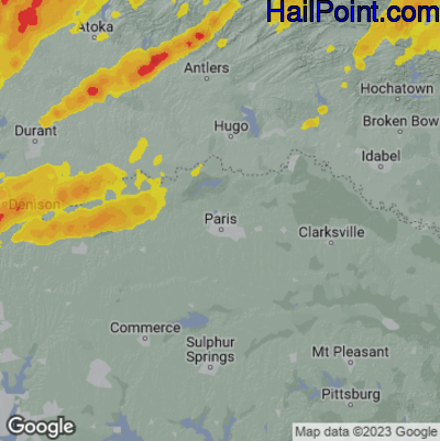 Hail Map for Paris, TX Region on May 19, 2025