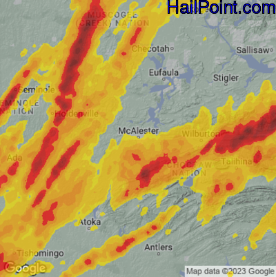 Hail Map for Mcallster, OK Region on May 19, 2025