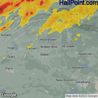 Hail Map for Broken Bow, OK Region on May 19, 2025