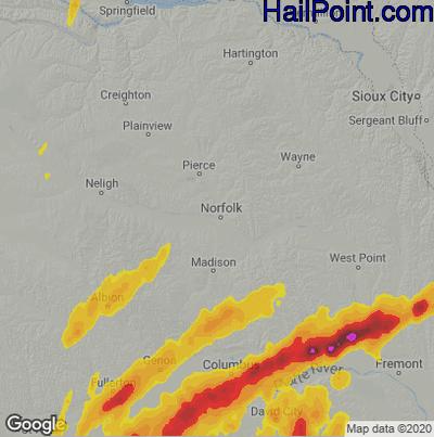 Hail Map for Norfolk, NE Region on May 19, 2025