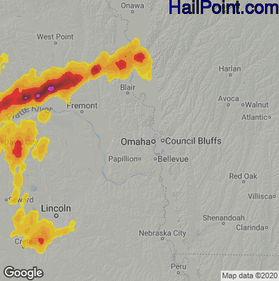 Hail Map for Omaha, NE Region on May 19, 2025