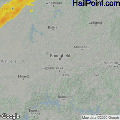 Hail Map for Springfield, MO Region on May 19, 2025