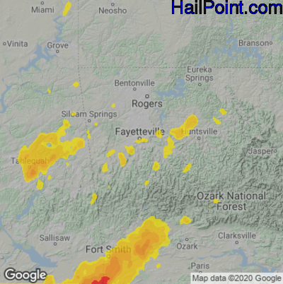 Hail Map for Fayetteville, AR Region on May 19, 2025