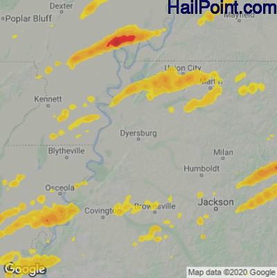 Hail Map Dyersburg, TN May 20, 2025 