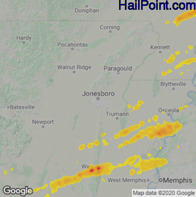 Hail Map for Jonesboro, AR Region on May 20, 2025