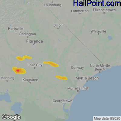 Hail Map for Myrtle Beach, SC Region on May 20, 2025