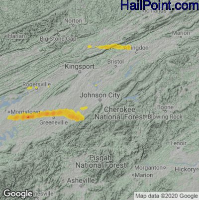 Hail Map for Johnson City, TN Region on May 20, 2025