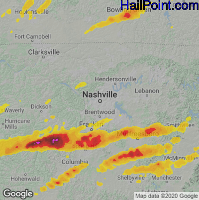 Hail Map for Nashville, TN Region on May 20, 2025 
