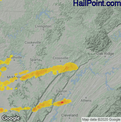 Hail Map for Crossville, TN Region on May 20, 2025 