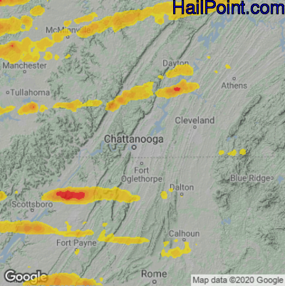 Hail Map for Chattanooga, TN Region on May 20, 2025