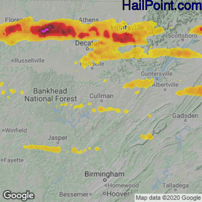 Hail Map for Cullman, AL Region on May 20, 2025 