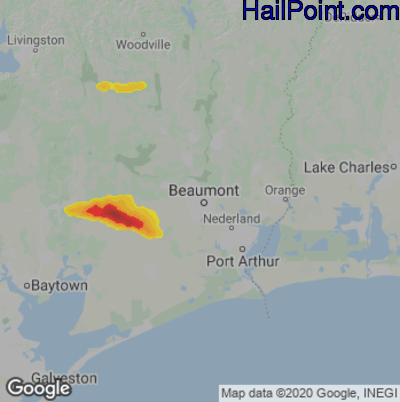 Hail Map for Beaumont, TX Region on May 20, 2025