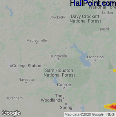 Hail Map for Huntsville, TX Region on May 20, 2025