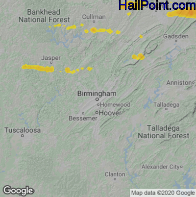 Hail Map for Birmingham, AL Region on May 21, 2025