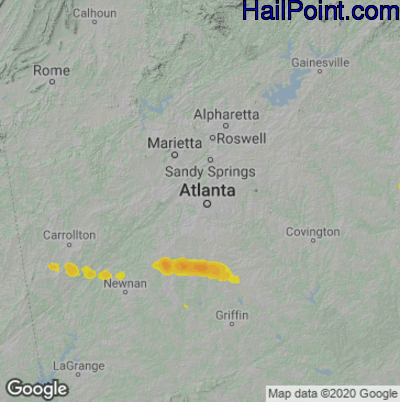 Hail Map for Atlanta, GA Region on May 21, 2025