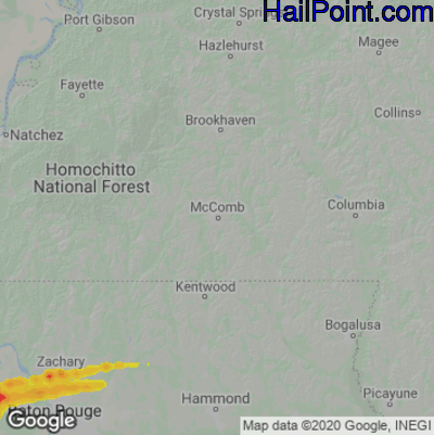 Hail Map for McComb, MS Region on May 21, 2025