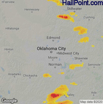 Hail Map for Oklahoma City, OK Region on May 22, 2025