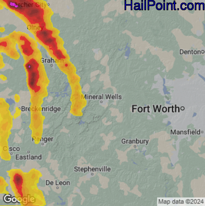 Hail Map for Mineral Wells, TX Region on May 22, 2025