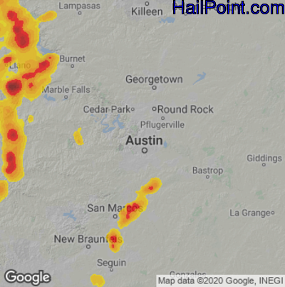Hail Map for Austin, TX Region on May 22, 2025 
