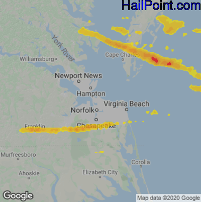 Hail Map for Norfolk, VA Region on May 22, 2025