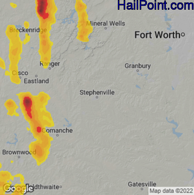 Hail Map for Stephenville, TX Region on May 22, 2025 
