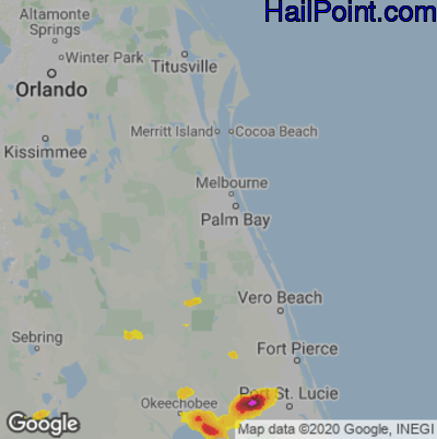 Hail Map for Palm Bay, FL Region on May 23, 2025