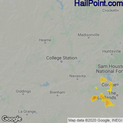 Hail Map for College Station, TX Region on May 23, 2025 
