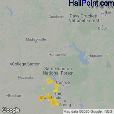 Hail Map for Huntsville, TX Region on May 23, 2025