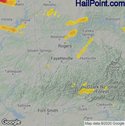 Hail Map for Fayetteville, AR Region on May 23, 2025