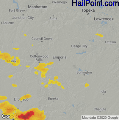 Hail Map for Emporia, KS Region on May 24, 2025