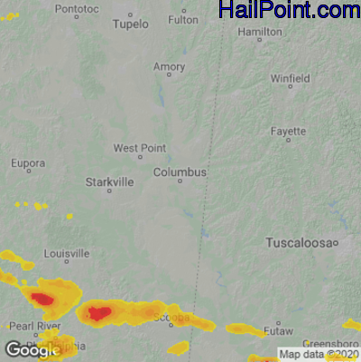 Hail Map for Columbus, MS Region on May 24, 2025