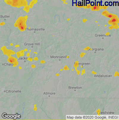 Hail Map for Monroeville, AL Region on May 24, 2025