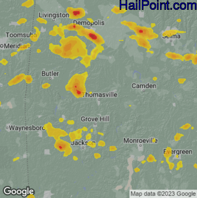 Hail Map for Thomasville, AL Region on May 24, 2025